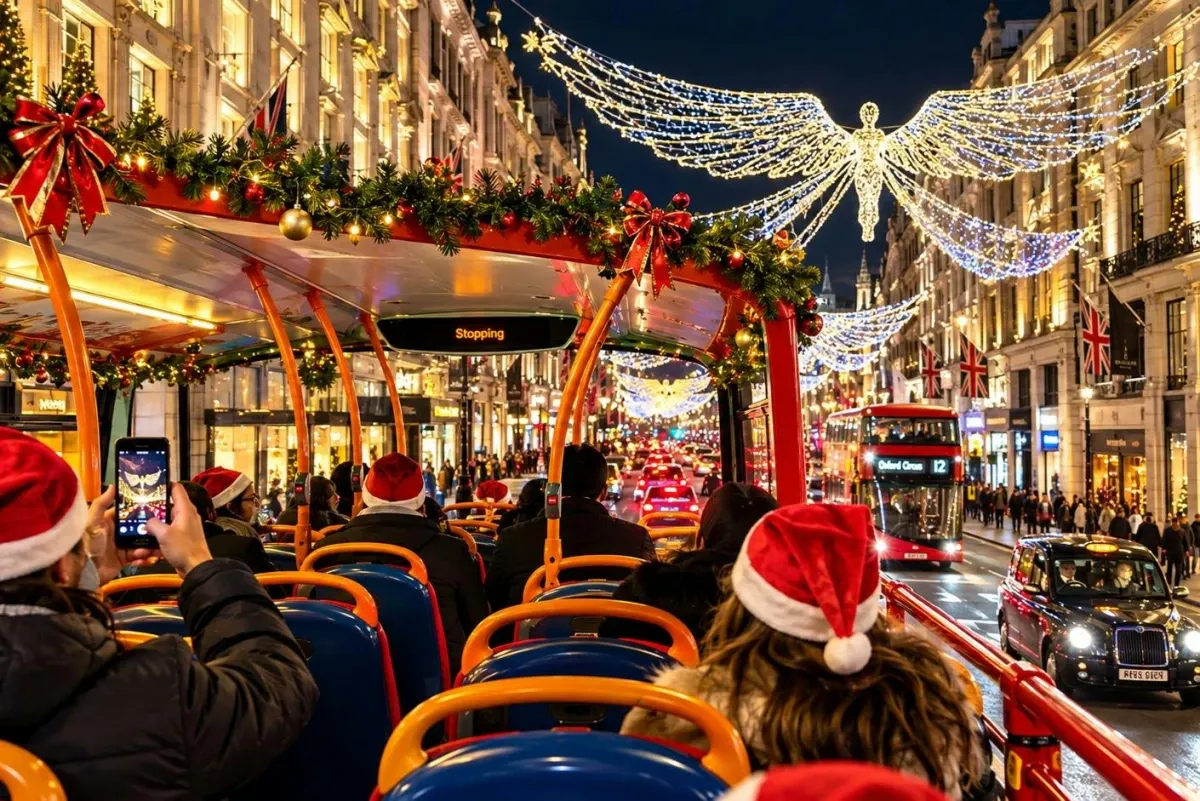 London: Christmas Lights Bus & Hop-on Hop-off Boat Tour