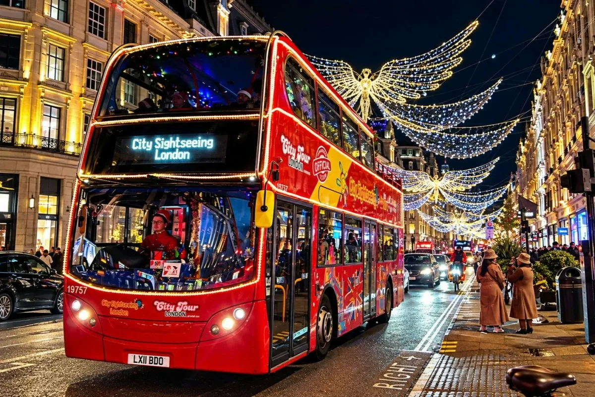 London: Christmas Lights Bus Tour with Audio Guide + One-Way Uber Boat