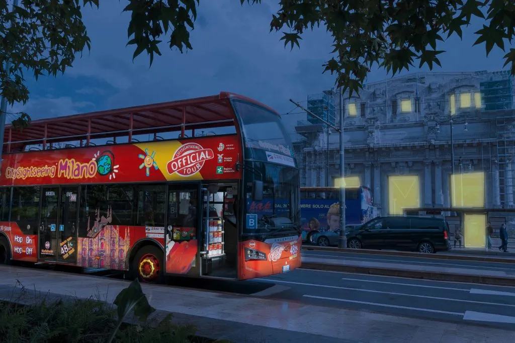 Milan: Open-Top Bus Night Tour + Audio Guide