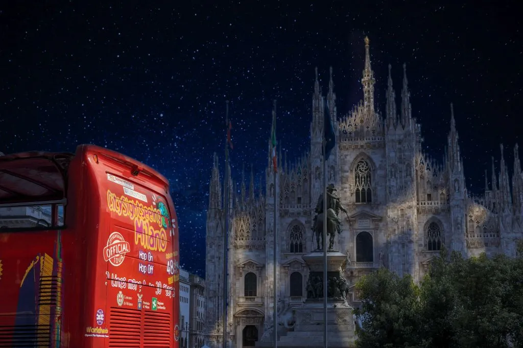 Milan: Open-Top Bus Night Tour + Audio Guide