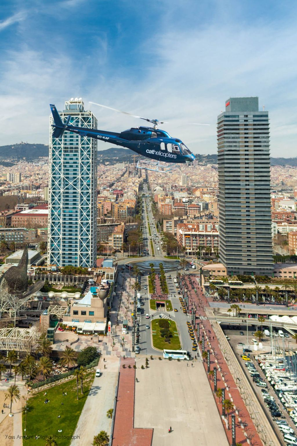 Helicopter flight over Barcelona: coast or city